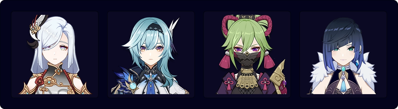 Shenhe — Eula — Kuki Shinobu — Yelan