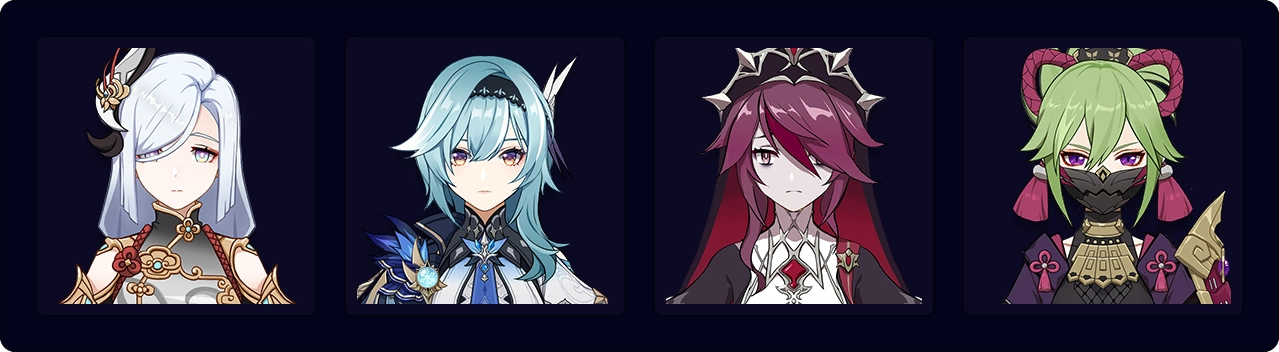 Shenhe — Eula — Rosaria — Kuki Shinobu