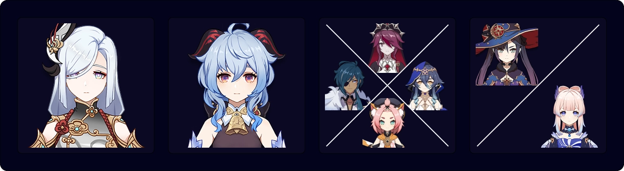 Shenhe — Ganyu — Cryo Flex — Mona / Kokomi