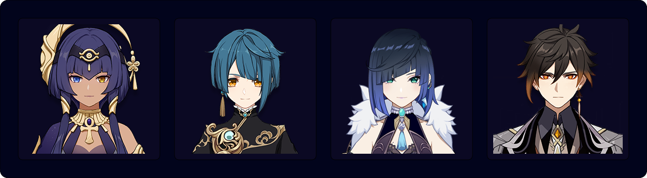 Candace | Xingqiu | Yelan | Zhongli