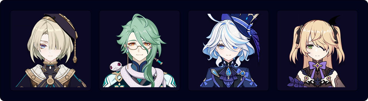 Freminet — Baizhu — Furina — Fischl