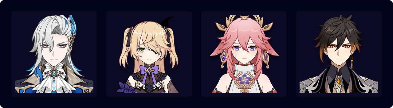 Neuvillette — Fischl — Yae Miko — Zhongli