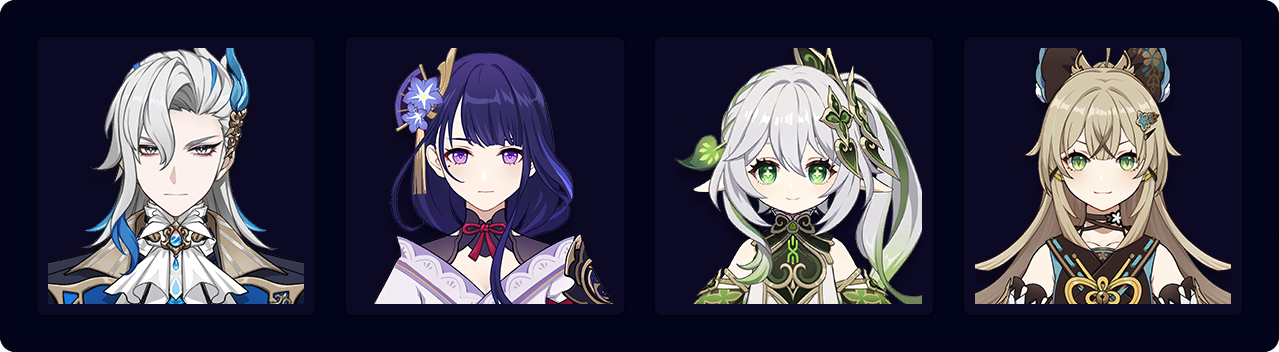 Neuvillette — Raiden — Nahida — Kirara