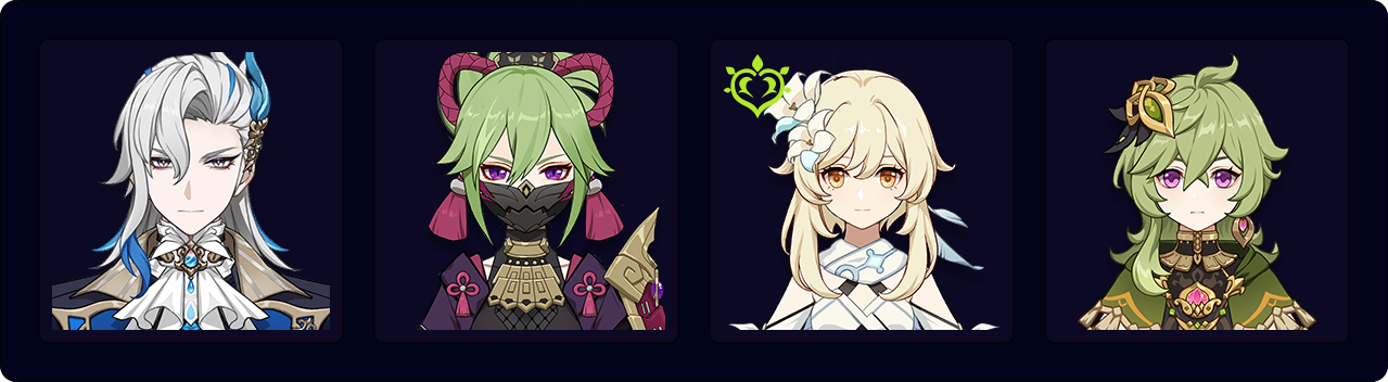 Neuvillette — Kuki — Dendro Traveler — Collei