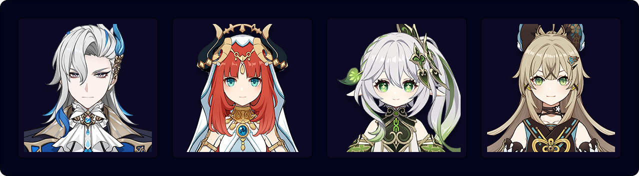 Neuvillette — Nilou — Nahida — Kirara