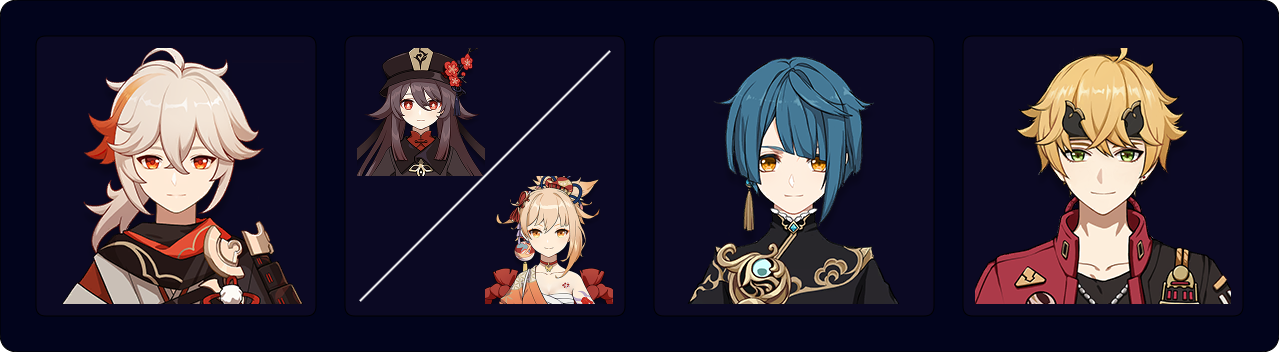 Kazuha — Hu Tao / Yoimiya — Xingqiu (C6) — Thoma