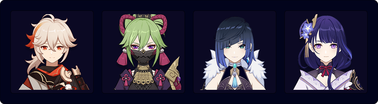 Kazuha — Kuki Shinobu — Yelan — Raiden