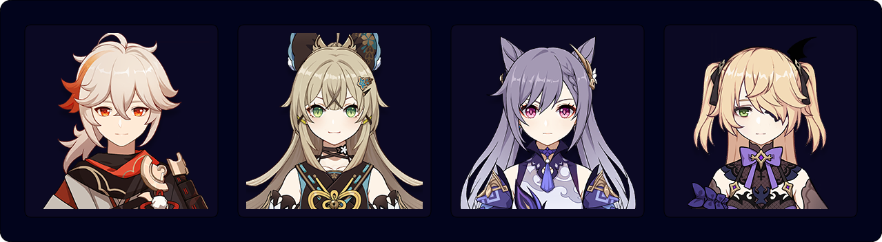 Kazuha — Kirara — Keqing — Fischl