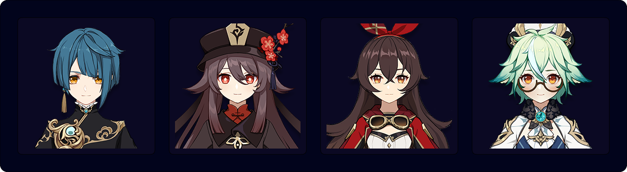 Xingqiu — Hu Tao — Amber — Sucrose