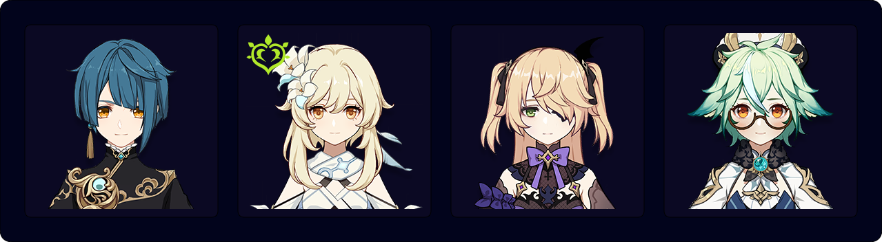 Xingqiu — Dendro Traveler — Fischl — Sucrose