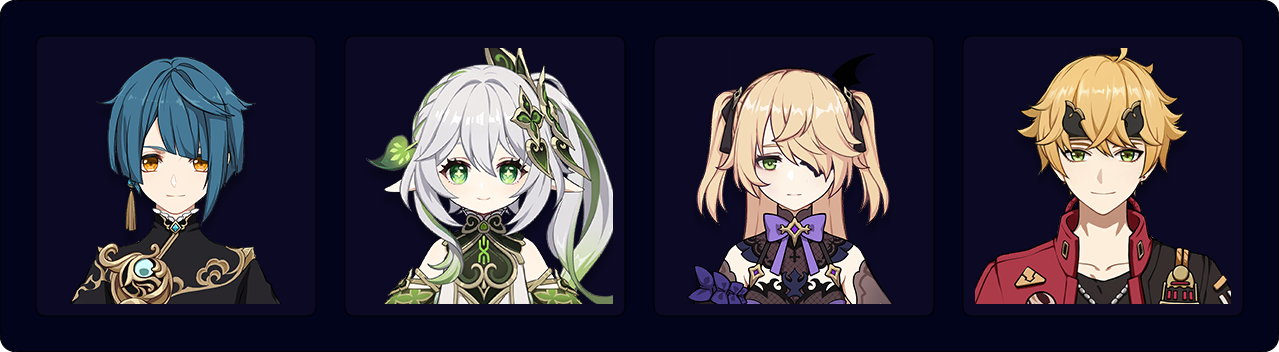 Xingqiu — Nahida — Fischl — Thoma