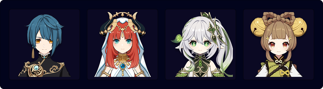 Xingqiu — Nilou — Nahida — Yaoyao