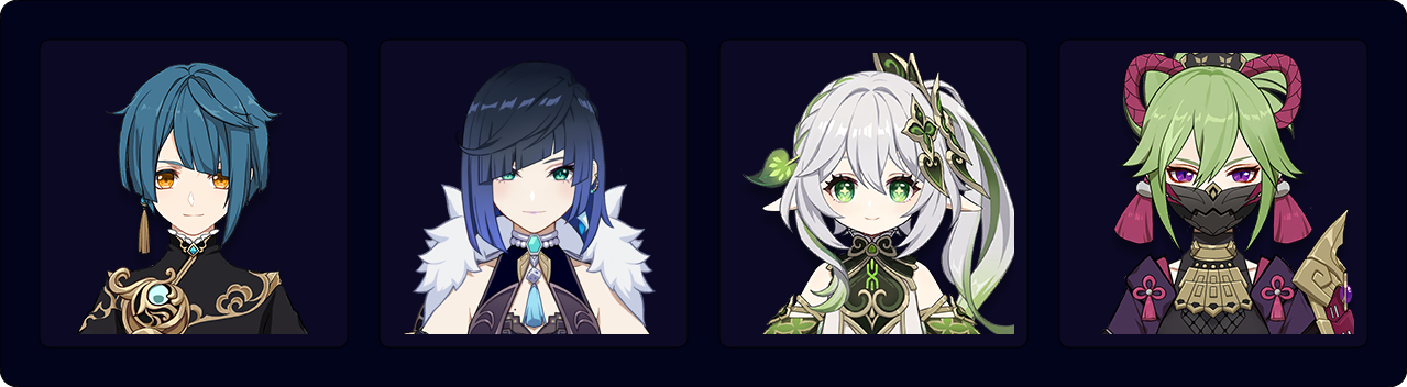 Xingqiu — Yelan — Nahida — Kuki Shinobu