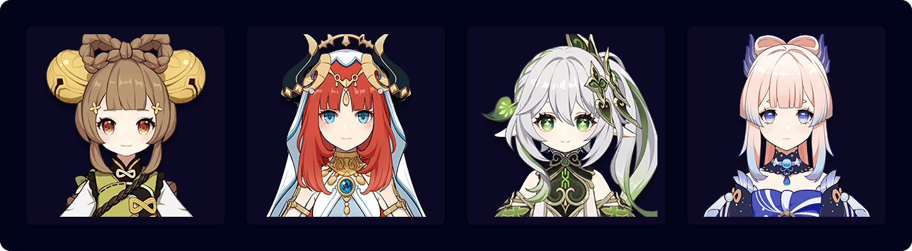 Yaoyao — Nilou — Nahida — Kokomi