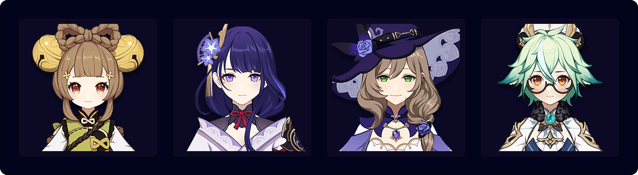 Yaoyao — Raiden — Lisa — Sucrose