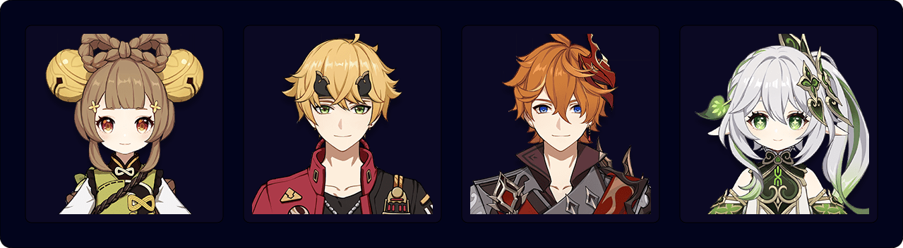 Yaoyao — Thoma — Childe — Nahida