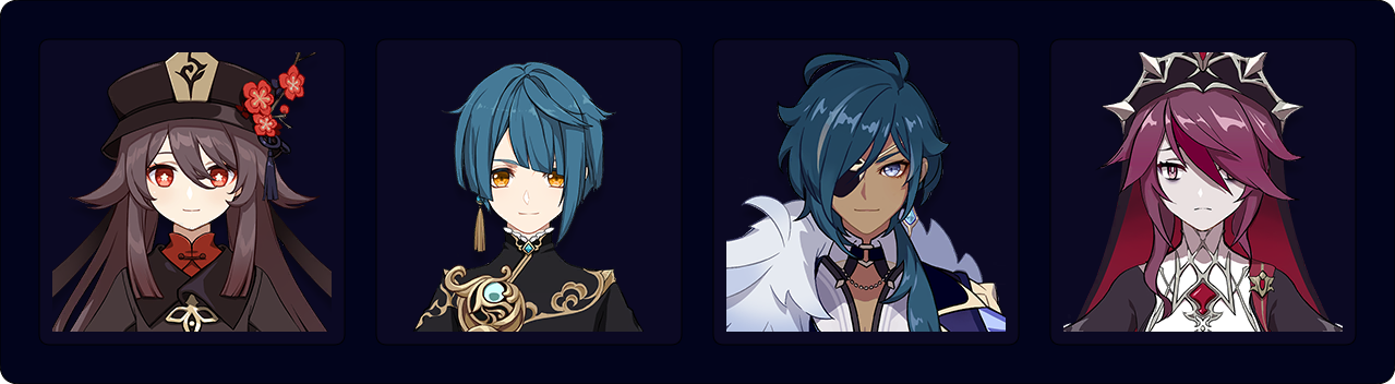 Hu Tao — Xingqiu — Kaeya — Rosaria