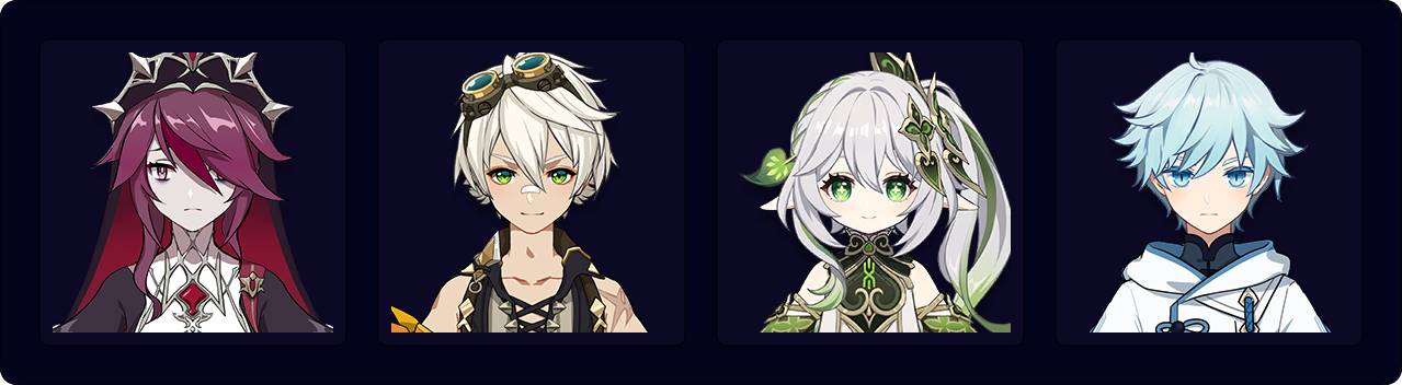 Rosaria — Bennett — Nahida — Chongyun