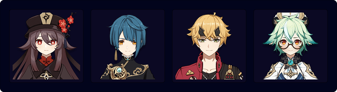 Hu Tao — Xingqiu — Thoma — Sucrose