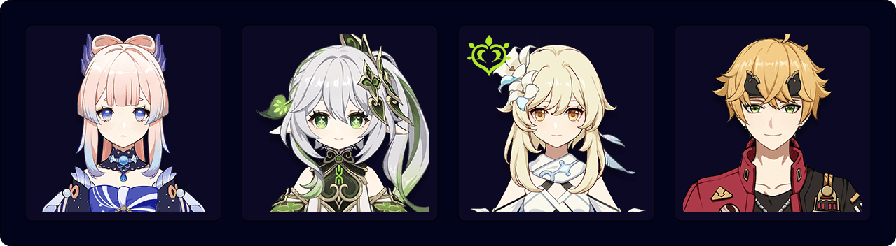 Kokomi — Nahida — Dendro Traveler — Thoma