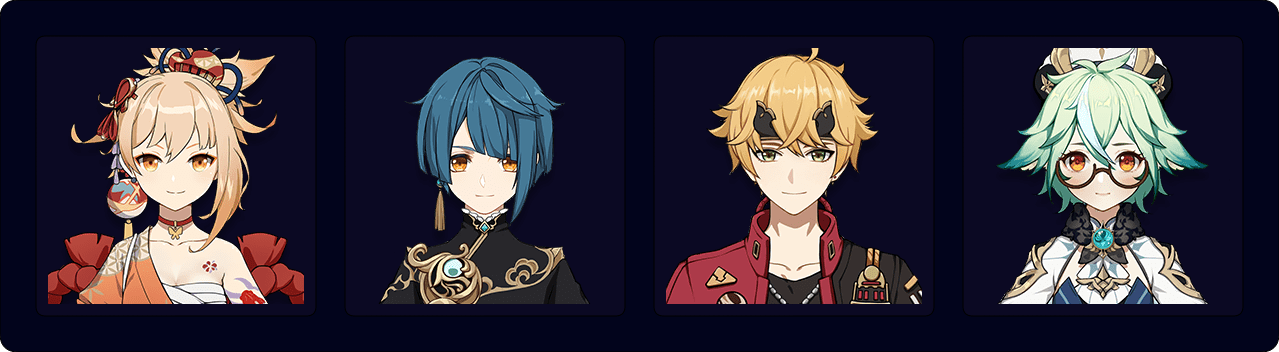 Yoimiya — Xingqiu — Thoma — Sucrose