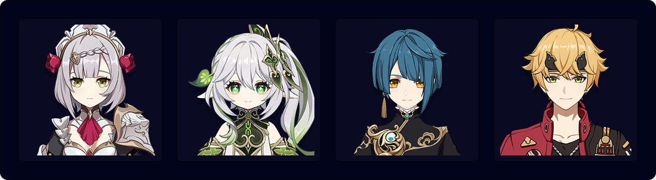 Noelle — Nahida — Xingqiu — Thoma