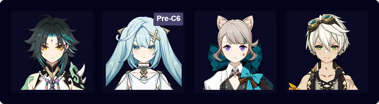 Xiao — Faruzan (Pre-C6) — Lynette — Bennett