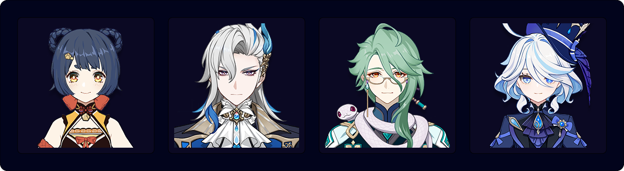 Xiangling — Neuvillette — Baizhu — Furina