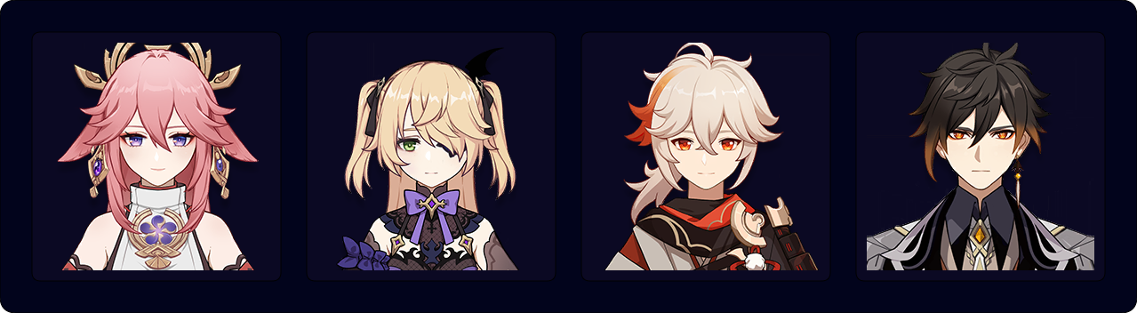 Yae — Fischl — Kazuha — Zhongli