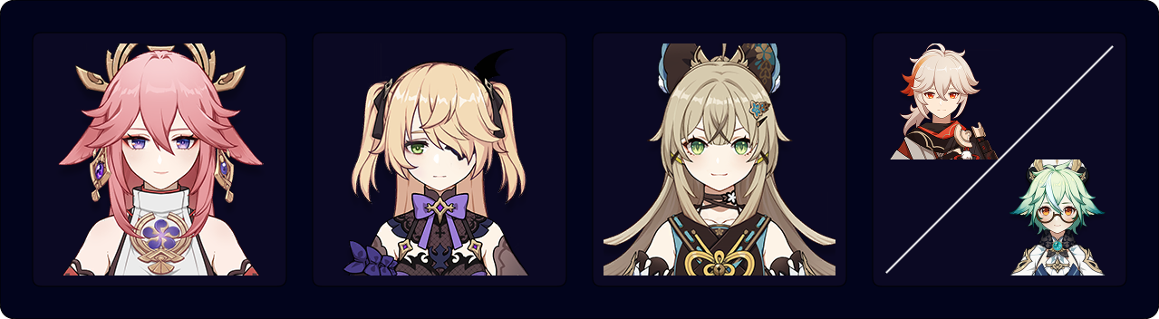 Yae — Fischl — Kirara — Kazuha / Sucrose