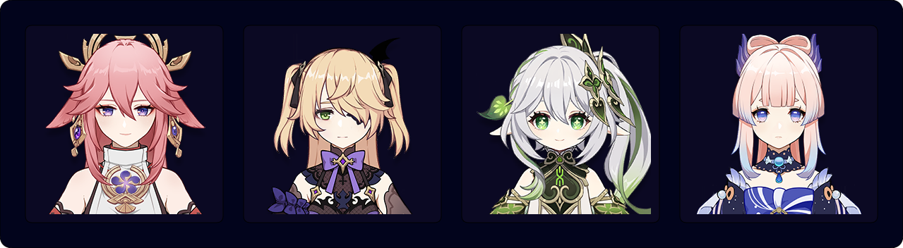 Yae — Fischl — Nahida — Kokomi