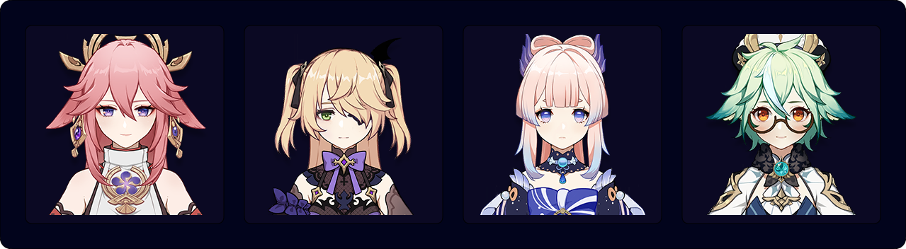 Yae — Fischl — Kokomi — Sucrose