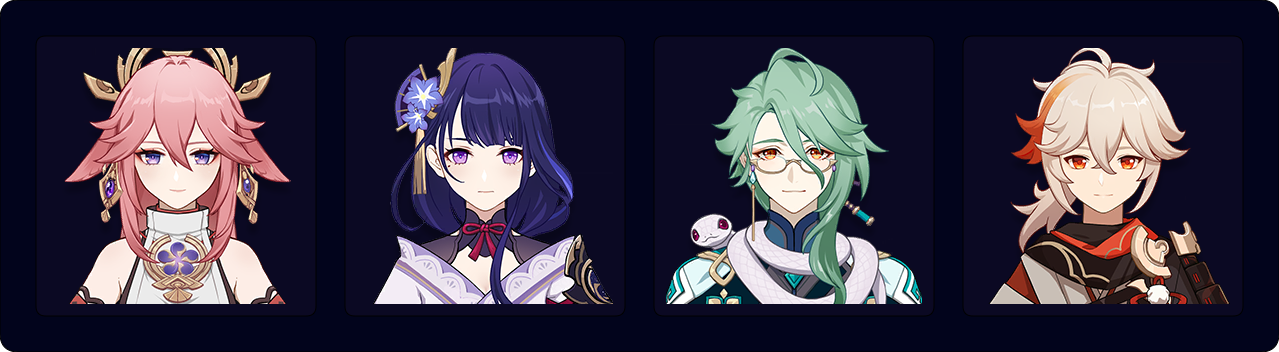 Yae — Raiden — Baizhu — Kazuha