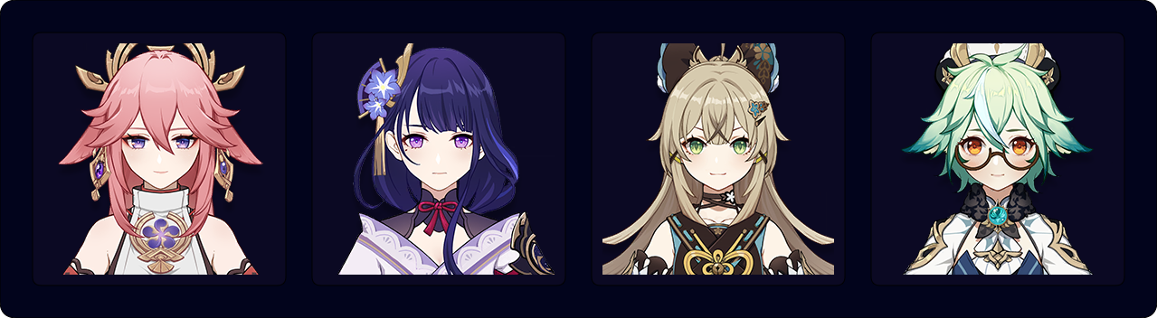 Yae — Raiden — Kirara — Sucrose