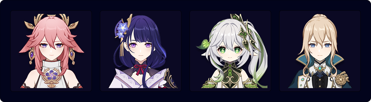 Yae — Raiden — Nahida – Jean