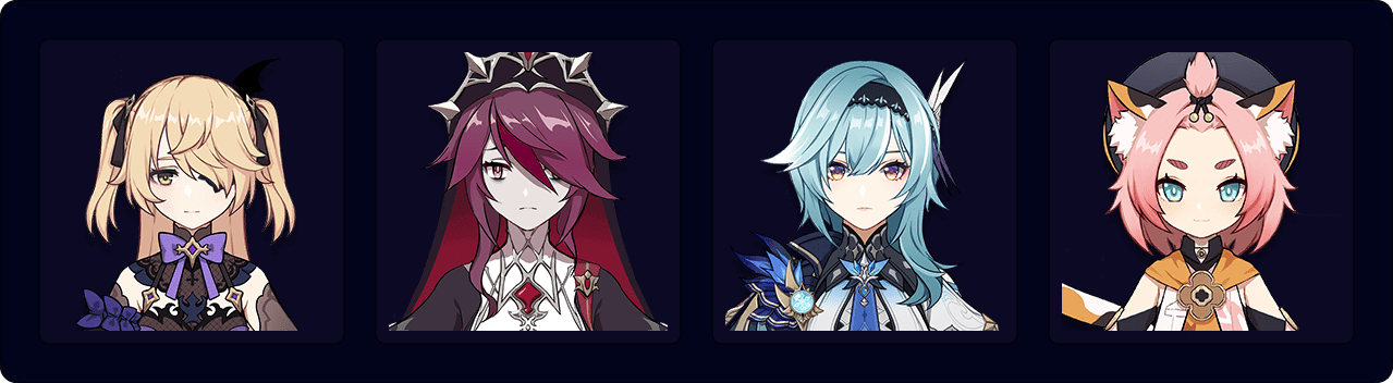 Fischl — Rosaria — Eula — Diona