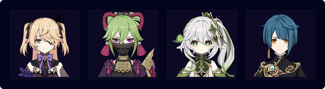 Fischl — Shinobu — Nahida — Xingqiu