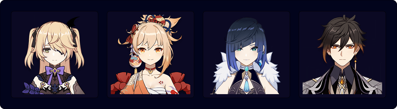 Fischl — Yoimiya — Yelan — Zhongli