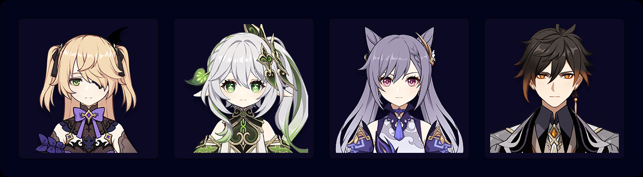 Fischl — Nahida — Keqing — Zhongli