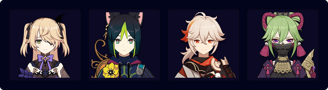 Fischl — Tighnari — Kazuha — Shinobu