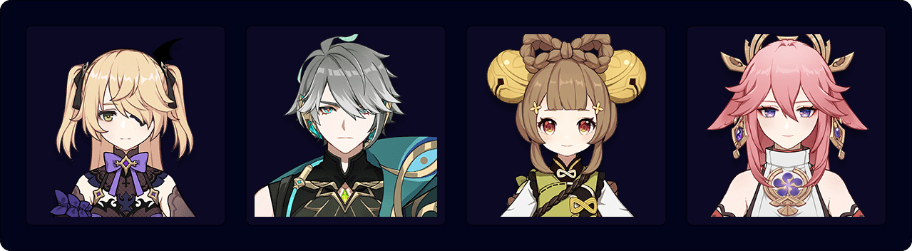 Fischl — Alhaitham — Yaoyao — Yae