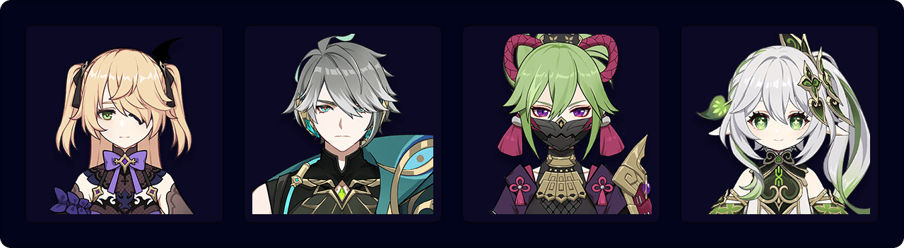 Fischl — Alhaitham — Shinobu — Nahida