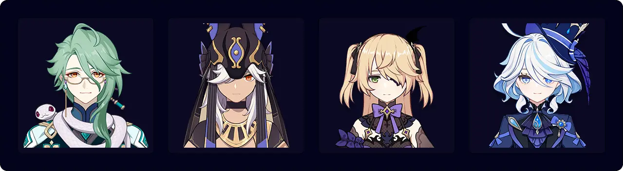 Baizhu — Cyno — Fischl — Furina