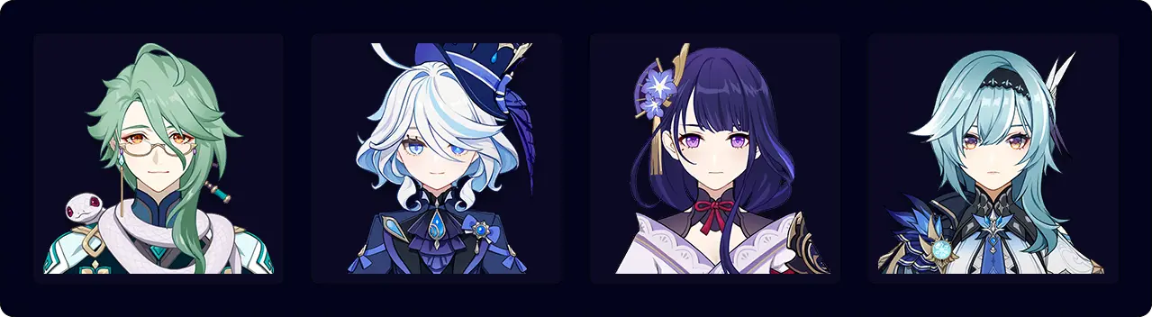 Baizhu — Furina — Raiden — Eula