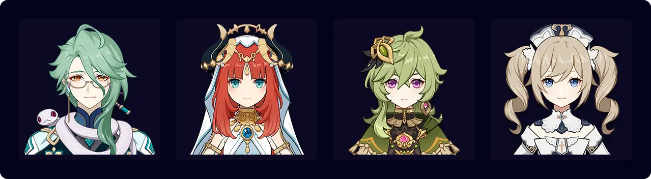 Baizhu — Nilou — Collei — Barbara