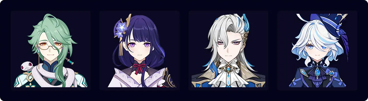 Baizhu — Raiden — Neuvillette — Furina