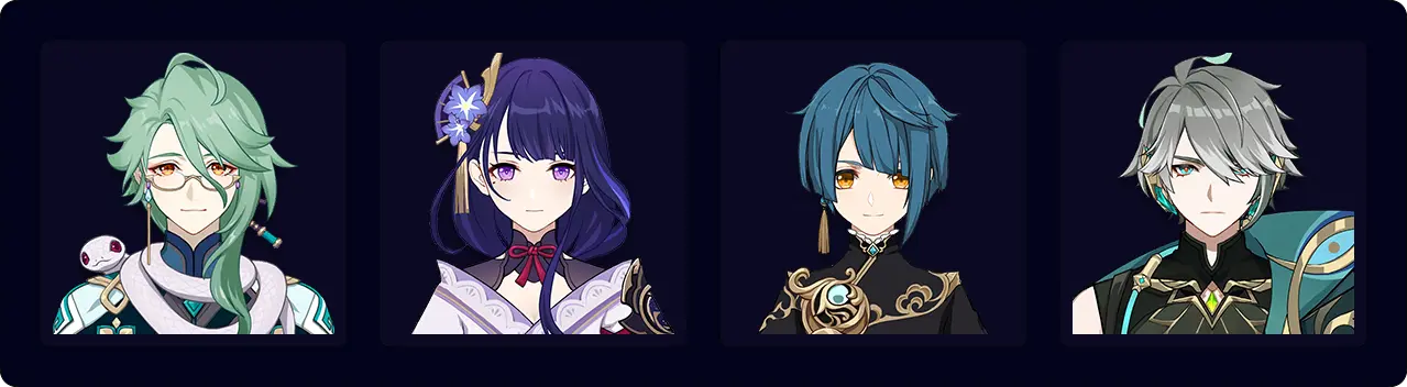 Baizhu — Raiden — Xingqiu — Alhaitham