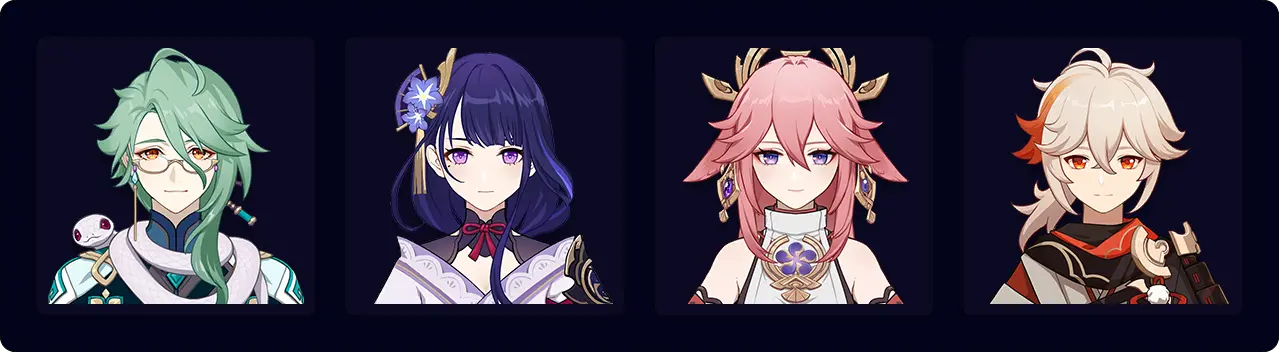 Baizhu — Raiden — Yae Miko — Kazuha