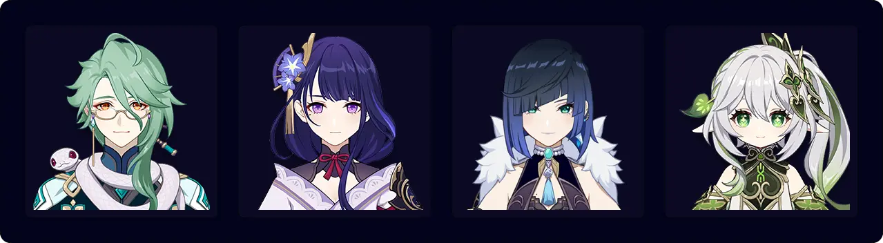 Baizhu — Raiden — Yelan — Nahida