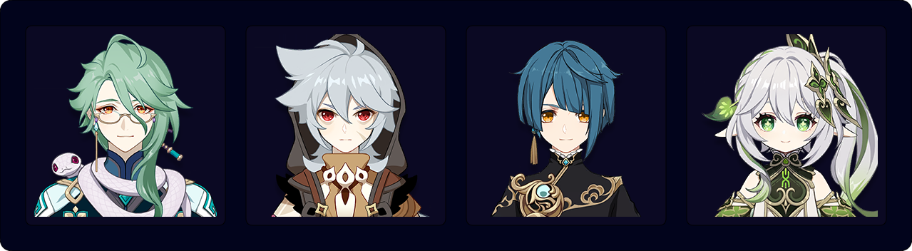 Baizhu — Razor — Xingqiu — Nahida